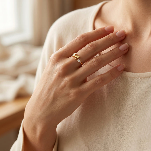 Cat Initial Ring - Personalized Sterling Silver