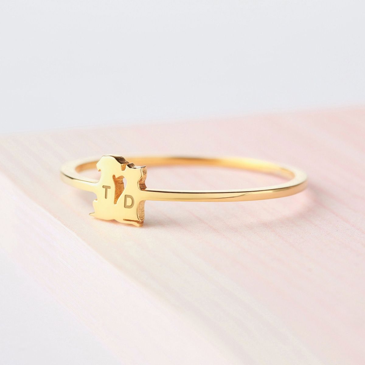 Personalized Engraved Cat Initial Ring