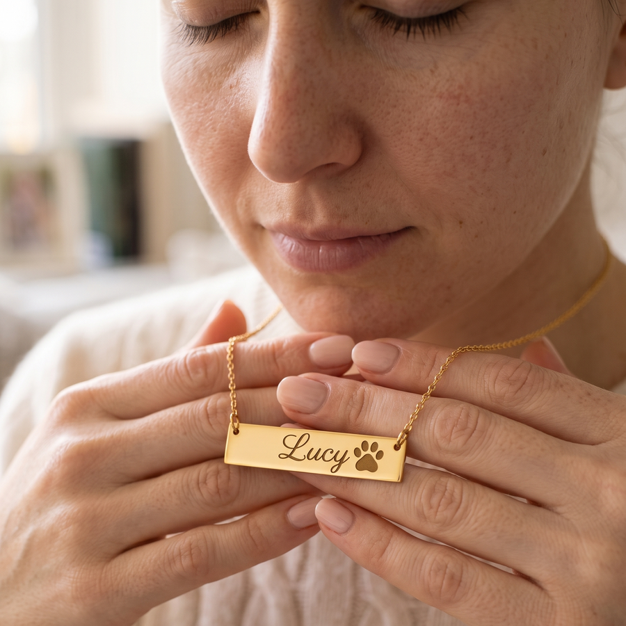 Dainty Cat Name Necklace - Fine Engraved Sterling Silver