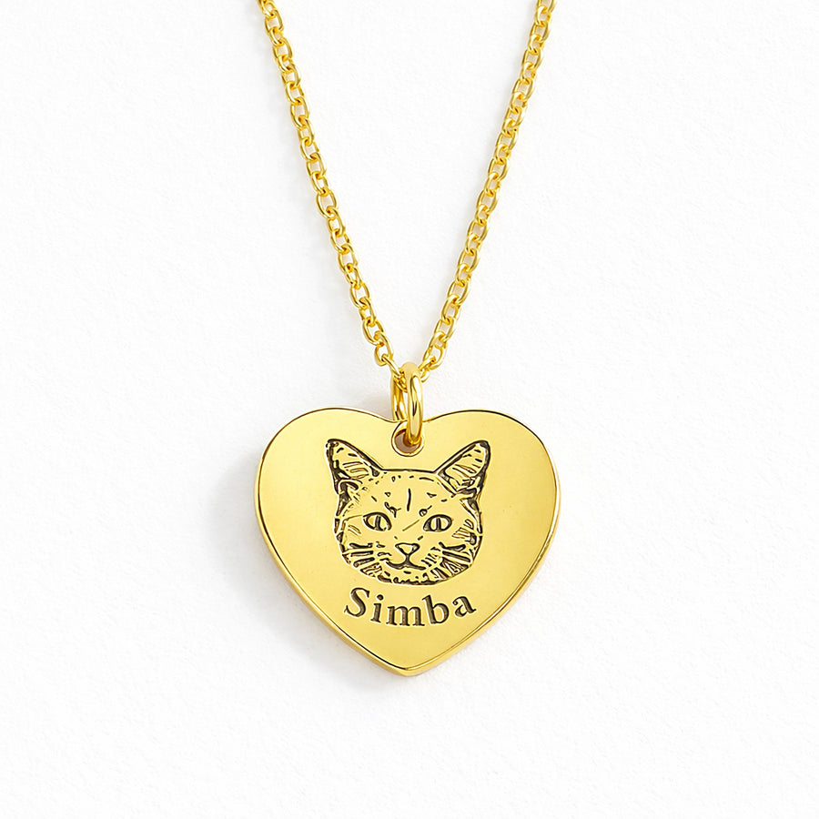 Cat Portrait Heart Bracelet - Engraved Memorial Jewelry