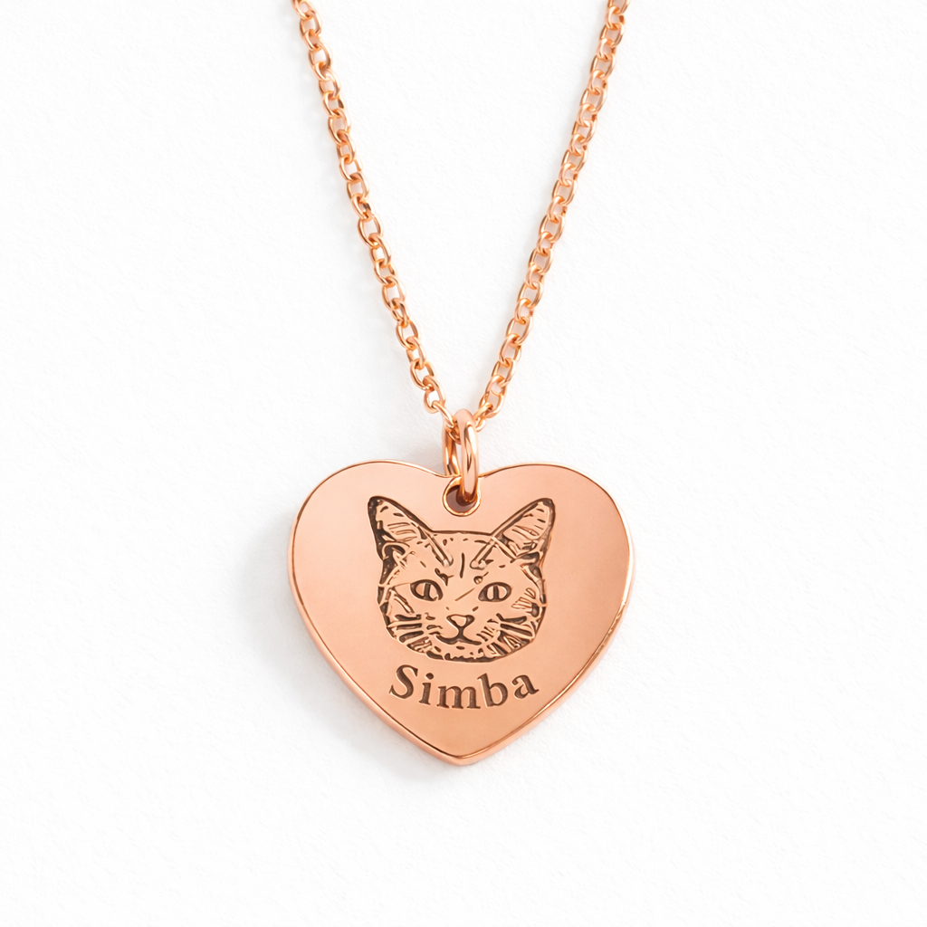 Heart Shape Cat Engraved Jewelry.
