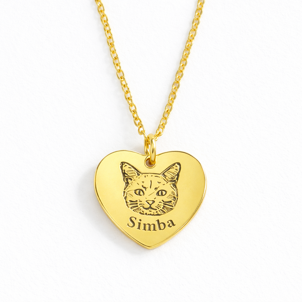 Heart Shape Cat Engraved Jewelry.