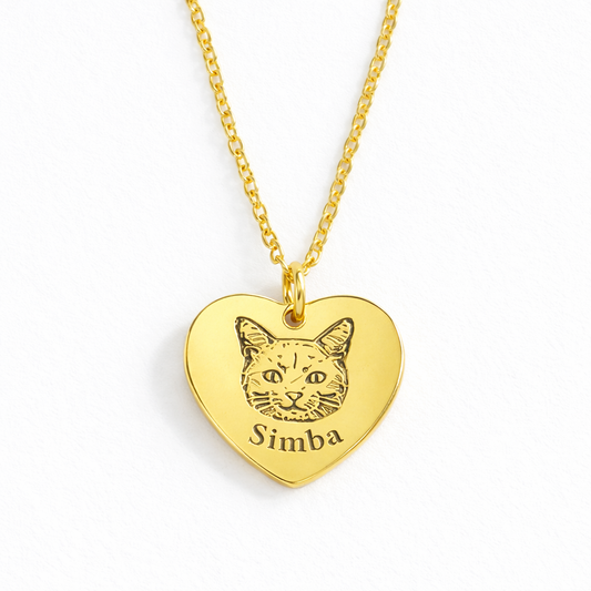 Heart Shape Cat Engraved Jewelry.