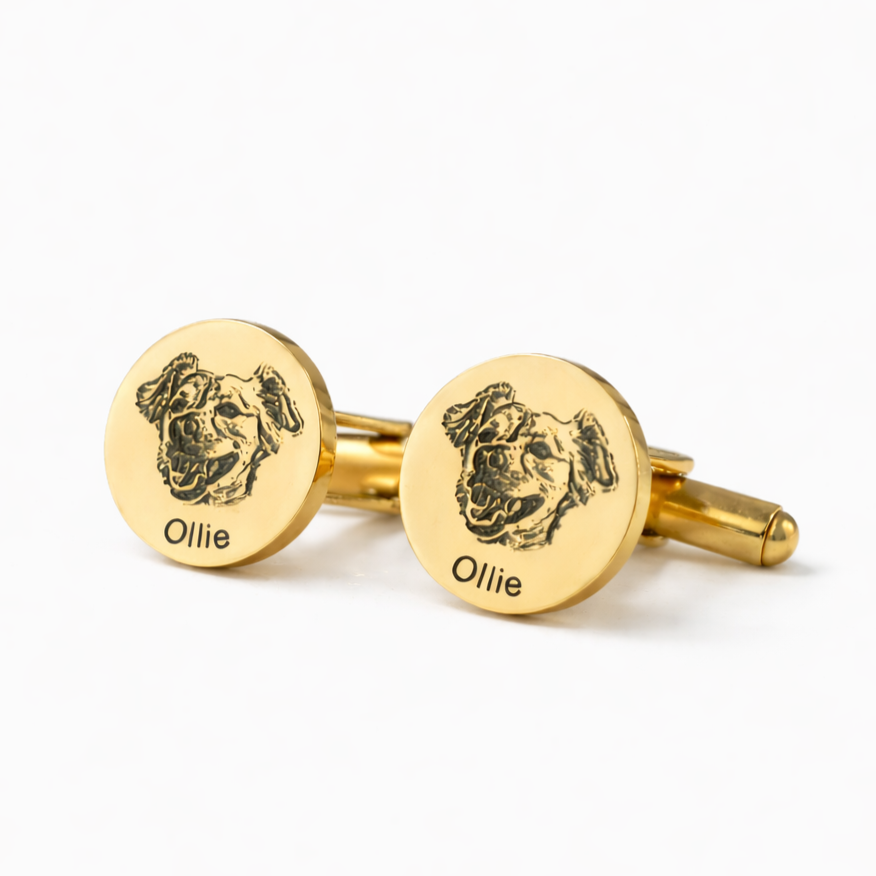 Cat Portrait Cufflinks - Custom Engraved Gift for Cat Lovers