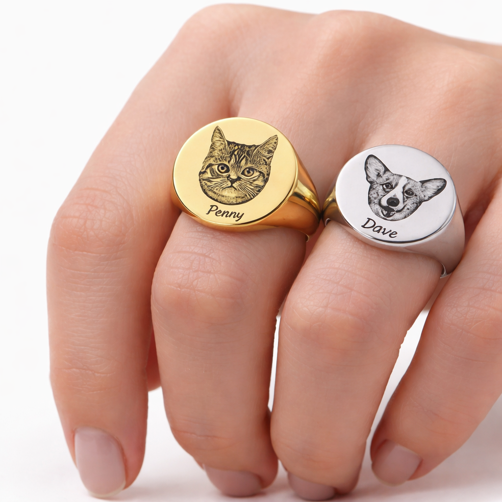 Cat Engraved Photo Ring