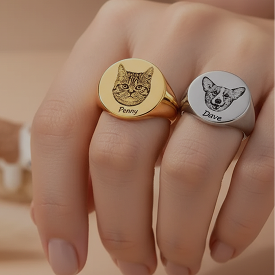 Cat Engraved Photo Ring
