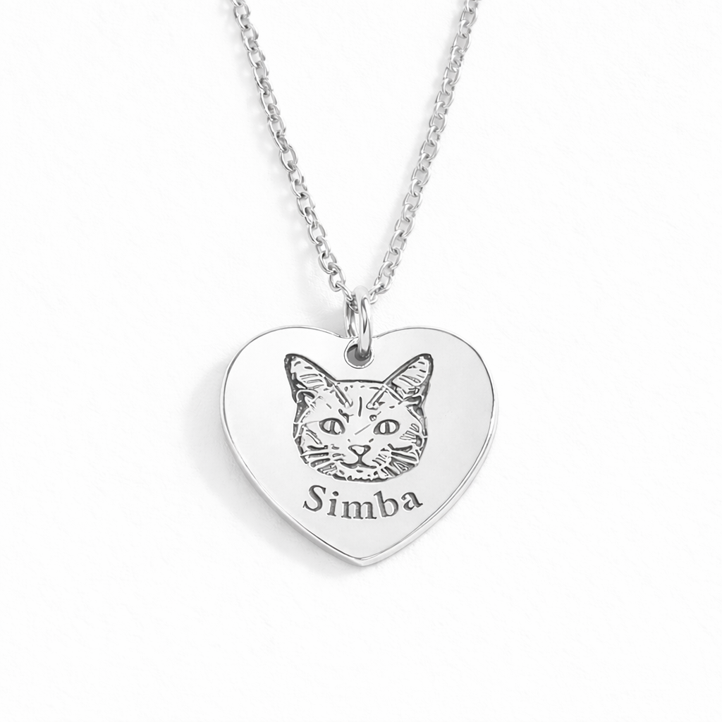Heart Shape Cat Engraved Jewelry.