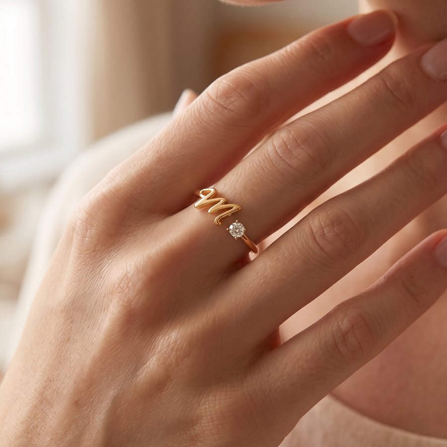 Cat Initial Ring - Personalized Sterling Silver