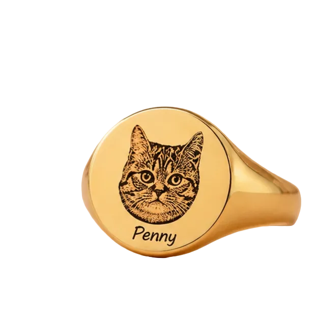 Custom Cat Portrait Ring - Hand-Engraved From Your Photo