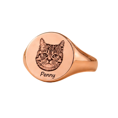 Cat Engraved Photo Ring
